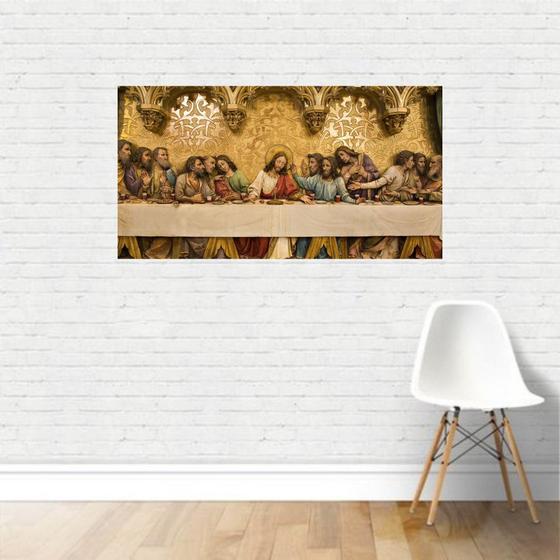 Imagem de Quadro Religião - Santa Ceia Dourada Decorativa Jesus Canvas