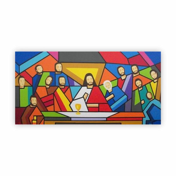 Imagem de Quadro Religião Santa Ceia Moderna Colorida 100X50 Em Canvas
