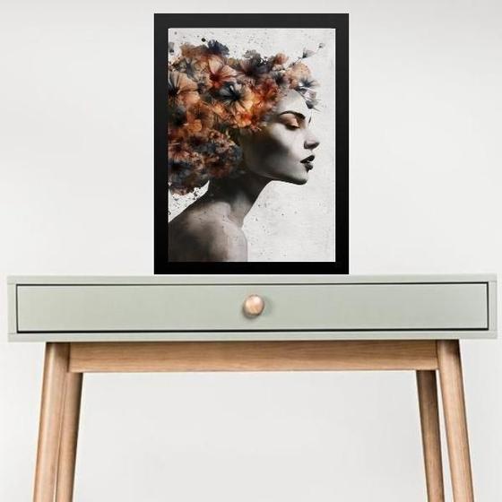 Imagem de Quadro Rosto De Mulher Com Flores 24X18Cm - Com Vidro