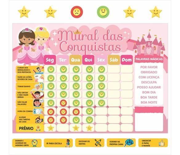 Imagem de Quadro Rotina Infantil Parede Atividade Incentivo Princesa