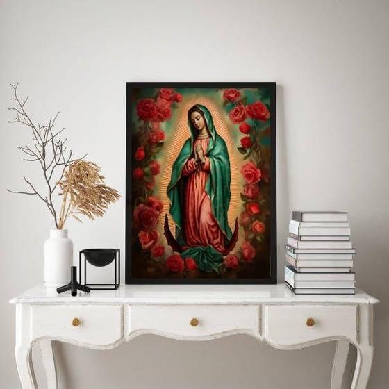 Imagem de Quadro Sacro Guadalupe 24x18cm - Vidro, Moldura Branca