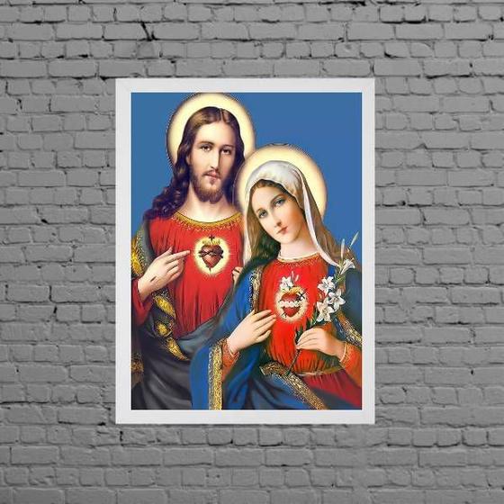 Imagem de Quadro Sagrado Coração De Jesus E Maria 24x18cm