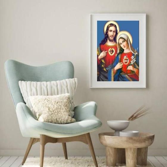 Imagem de Quadro Sagrado Coração De Jesus E Maria - 60X48Cm