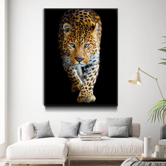 Imagem de Quadro Sala Decorativo para sala com moldura Leopardo andando