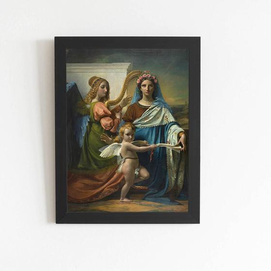 Imagem de Quadro Santa Cecília Joseph Navez Moldura Preta 60X40Cm