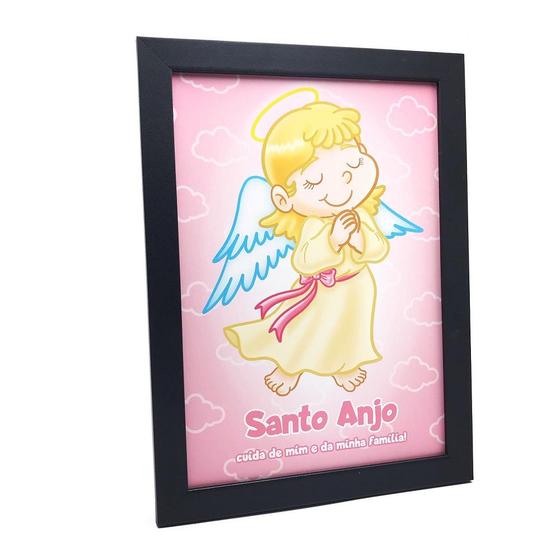 Imagem de Quadro Santo Anjo da Guarda Menina Moldura Preta Simples