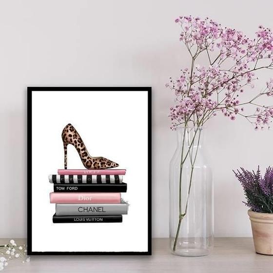 Imagem de Quadro Sapato Com Livros Fashion 45X34Cm Branca