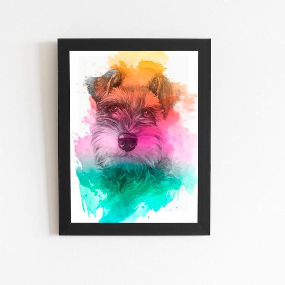 Imagem de Quadro Schnauzer Cachorro Tinta Aquarela Moldura 20X30Cm