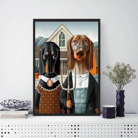 Imagem de Quadro Senhor E Senhora Dachshund 45X34Cm Moldura Branca