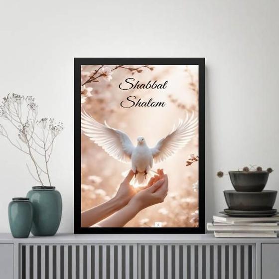 Imagem de Quadro Shabbat Shalom - Pomba 45X34Cm - Com Vidro