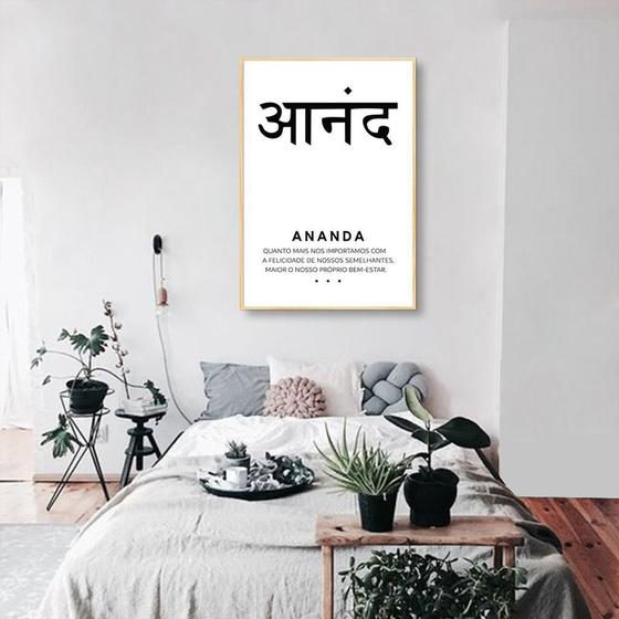 Imagem de Quadro Significado Sanscrito Ananda 43x30 Filete Marfim Moldura Filete, Marfim