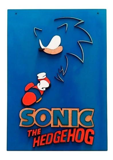 Imagem de Quadro Sonic Em Relevo, Decoração Gamer Bar Quarto 29 cm