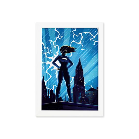 Imagem de Quadro Super Heróis Geek Azul Chuva Moldura Branca 22x32cm