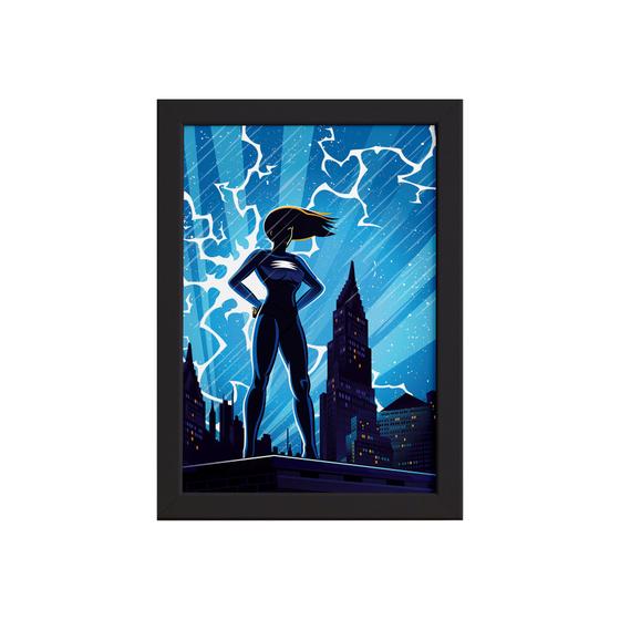 Imagem de Quadro Super Heróis Geek Azul Chuva Moldura Preta 22x32cm