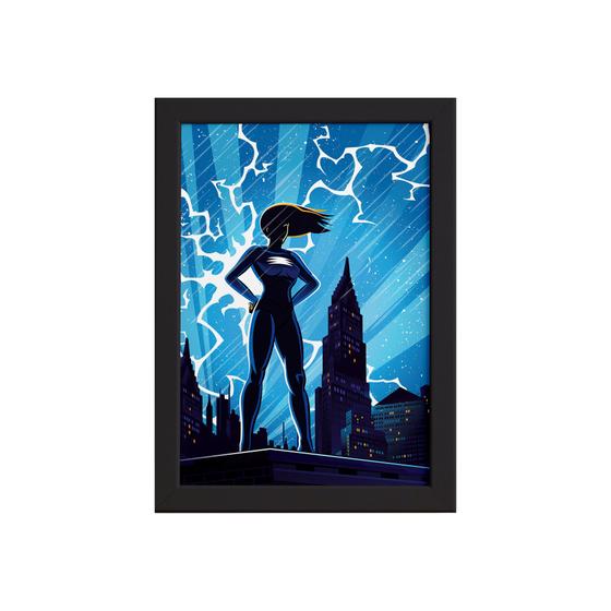Imagem de Quadro Super Heróis Geek Azul Chuva Moldura Preta 33x43cm