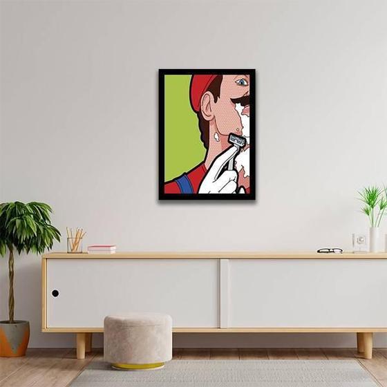 Imagem de Quadro Super Mário Se Barbeando 24X18Cm - Com Vidro