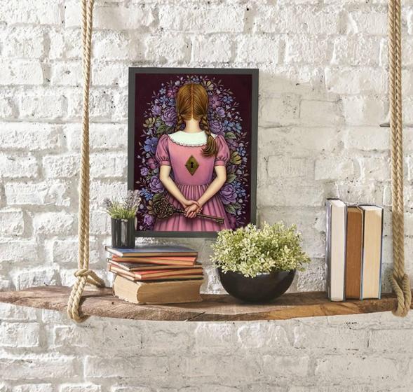Imagem de Quadro Surrealista Menina Com Chave 24X18Cm - Com Vidro