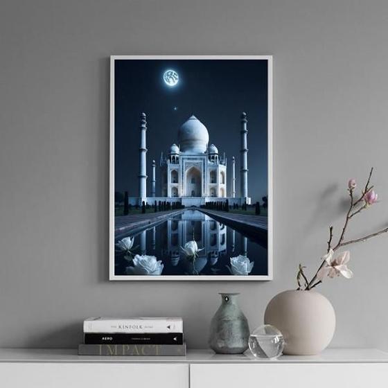 Imagem de Quadro Taj Mahal - Noite Lua Cheia 24X18Cm - Com Vidro