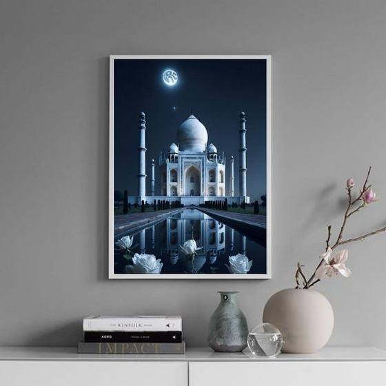 Imagem de Quadro Taj Mahal - Noite Lua Cheia 24x18cm - com vidro
