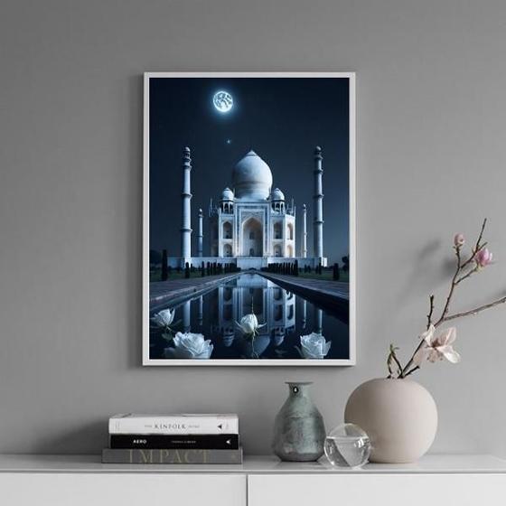 Imagem de Quadro Taj Mahal - Noite Lua Cheia 45X34Cm - Com Vidro