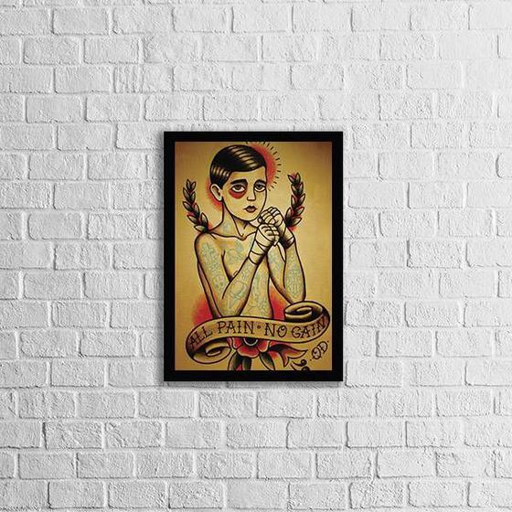 Imagem de Quadro Tatoo All Pain No Gain 24x18cm - com vidro