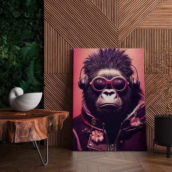 Imagem de Quadro Tecido Canvas Macaco de Óculos Fone de Ouvido Jaqueta