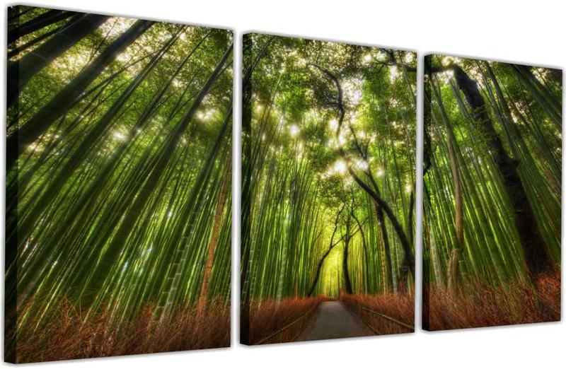 Imagem de Quadro Tela Bambu Paisagem Natureza Canvas Tecido 3 Peças Decorar