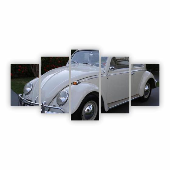 Imagem de Quadro Tela Canvas Decorativo Carro Fusca Branco 200X100Cm