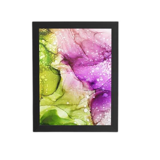 Imagem de Quadro Tons De Verde E Roxo Abstrato Moldura Preta 60X40Cm