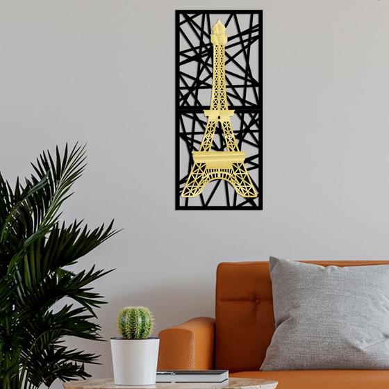 Imagem de Quadro Torre Eiffel Abstrato com Detalhe em Acrílico Dourado Premium MDF 100x50cm