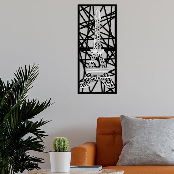 Imagem de Quadro Torre Eiffel Abstrato com Detalhe em Acrílico Prata Premium MDF 100x50cm