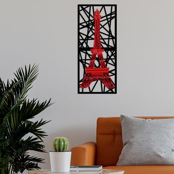 Imagem de Quadro Torre Eiffel Abstrato com Detalhe em Acrílico Vermelho Premium MDF 100x50cm