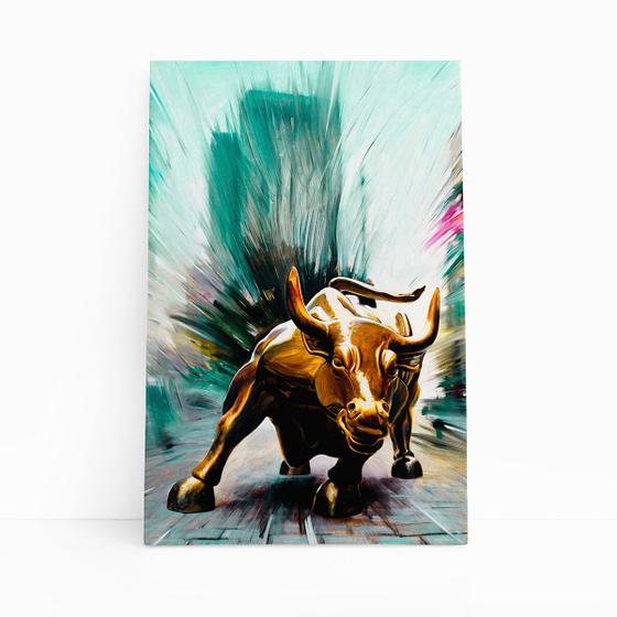 Imagem de Quadro Touro Wall Street Mercado Financeiro Canvas 20x30cm