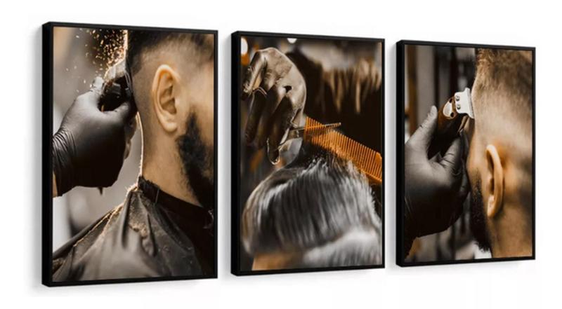 Imagem de Quadro Trio Barbearia Cortes Cabelo"