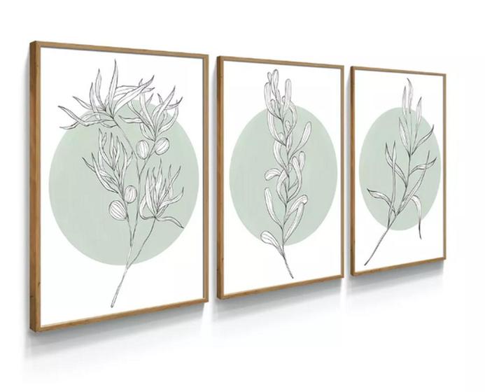 Imagem de Quadro Trio Botanico Fine Line Verde"