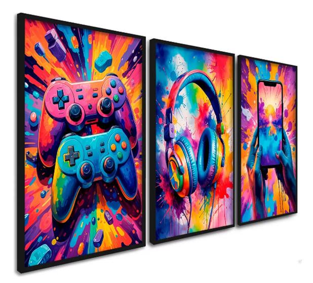 Imagem de Quadro Trio Gamer Geek Nerd Video Game"