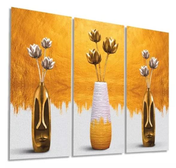 Imagem de Quadro Trio Vasos De Flores Louça