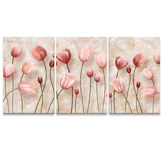 Imagem de Quadro Tulipas rose Decorativo Sala Kit Quarto Nicho Flores