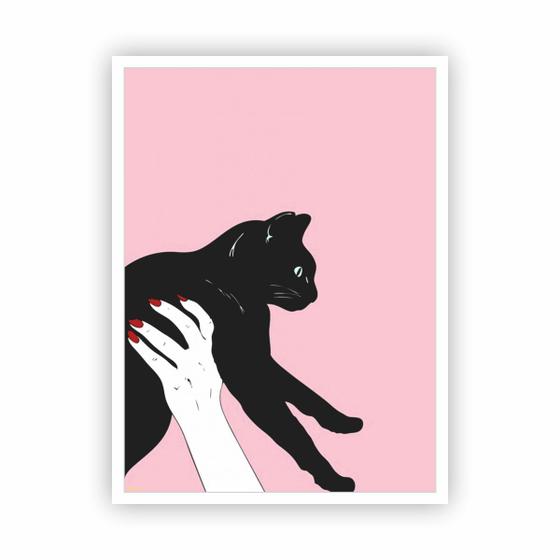 Imagem de Quadro Tumblr Gato preto e fundo rosa com Moldura Branca