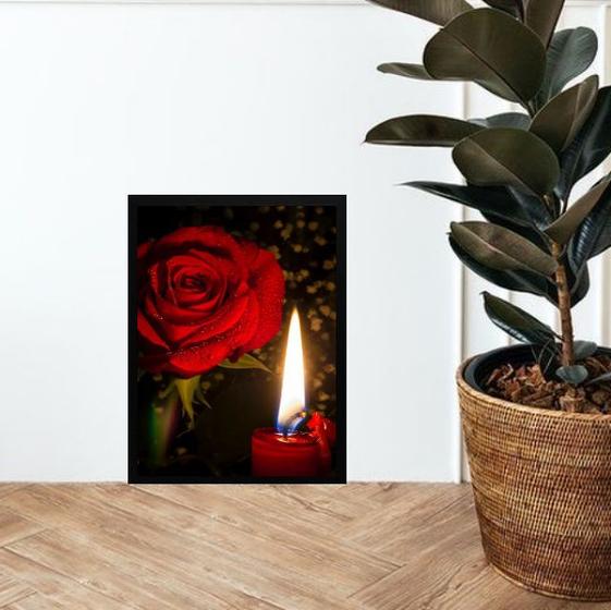 Imagem de Quadro Umbanda Rosa e Vela Vermelha 45x34cm - com vidro