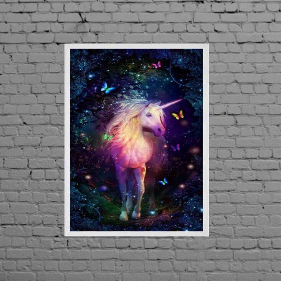 Imagem de Quadro Unicórnio Mágico Com Borboletas 24x18cm - com vidro