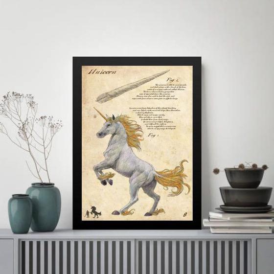 Imagem de Quadro Unicórnio Vintage 24x18cm - com vidro