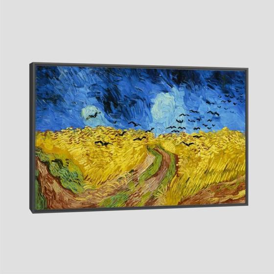 Imagem de Quadro Van Gogh Campo De Trigo Com Corvos Tela Moldura Preta 95X63Cm