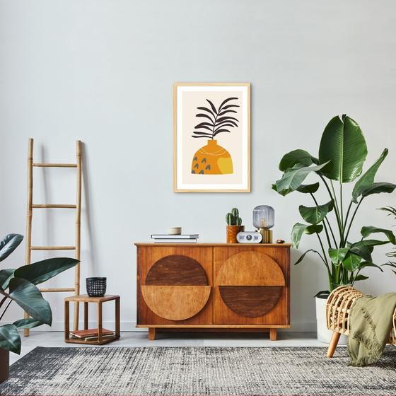 Imagem de Quadro Vaso Boho Laranja 43x30 Caixa Marfim Moldura Caixa, Marfim