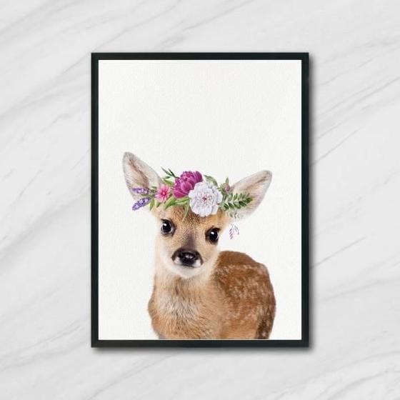 Imagem de Quadro Veadinho Coroa De Flores 45X34Cm Com Vidro Preta