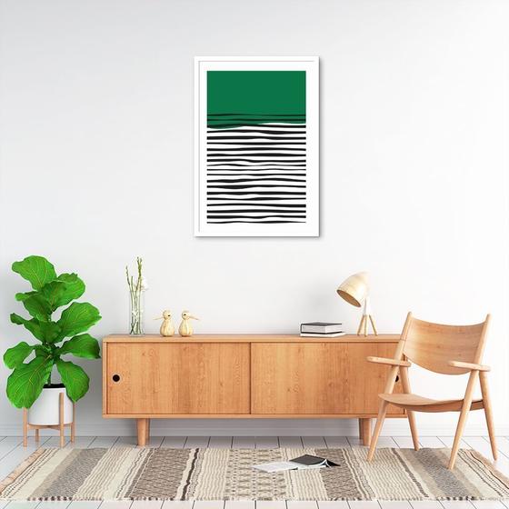 Imagem de Quadro Verde Linhas Abstratas 43x30 Caixa Branco Moldura Caixa, Branca