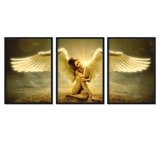 Imagem de Quadro Vidro Kit 3 Asas de Anjo Mulher Angel Woman Sala Quarto