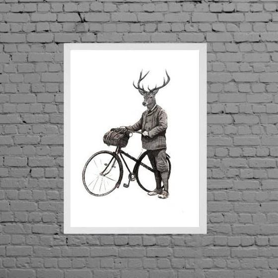 Imagem de Quadro Vintage Alce Com Bicicleta 45x34cm - com vidro