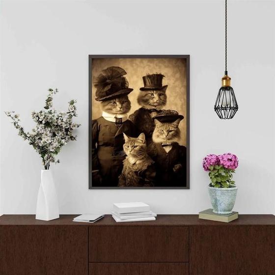 Imagem de Quadro Vintage Foto Família Gato 33X24Cm - Com Vidro