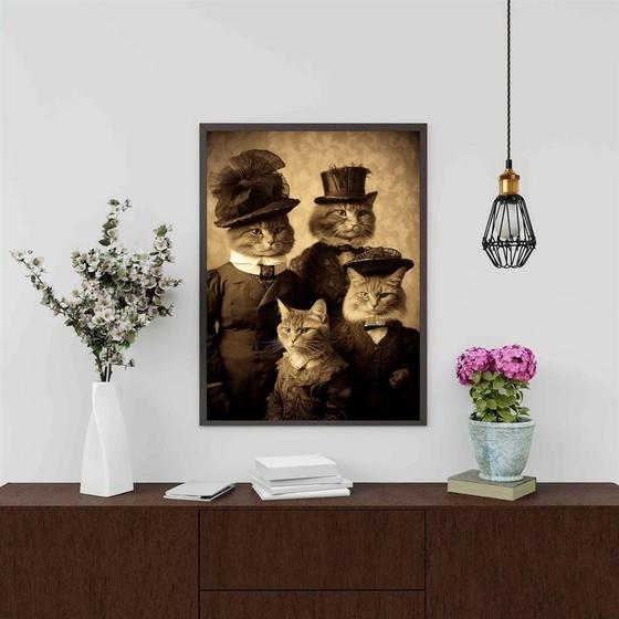 Imagem de Quadro Vintage Foto Família Gato 33x24cm